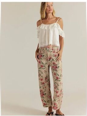 Free People Deep Trance Boyfriend Wallpaper Floral Jeans size 29 New with Tags